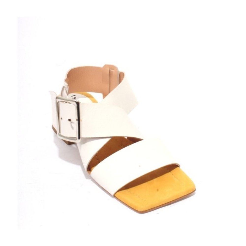 Isabelle 557 White / Yellow Leather Elongated Square Toe Sandal